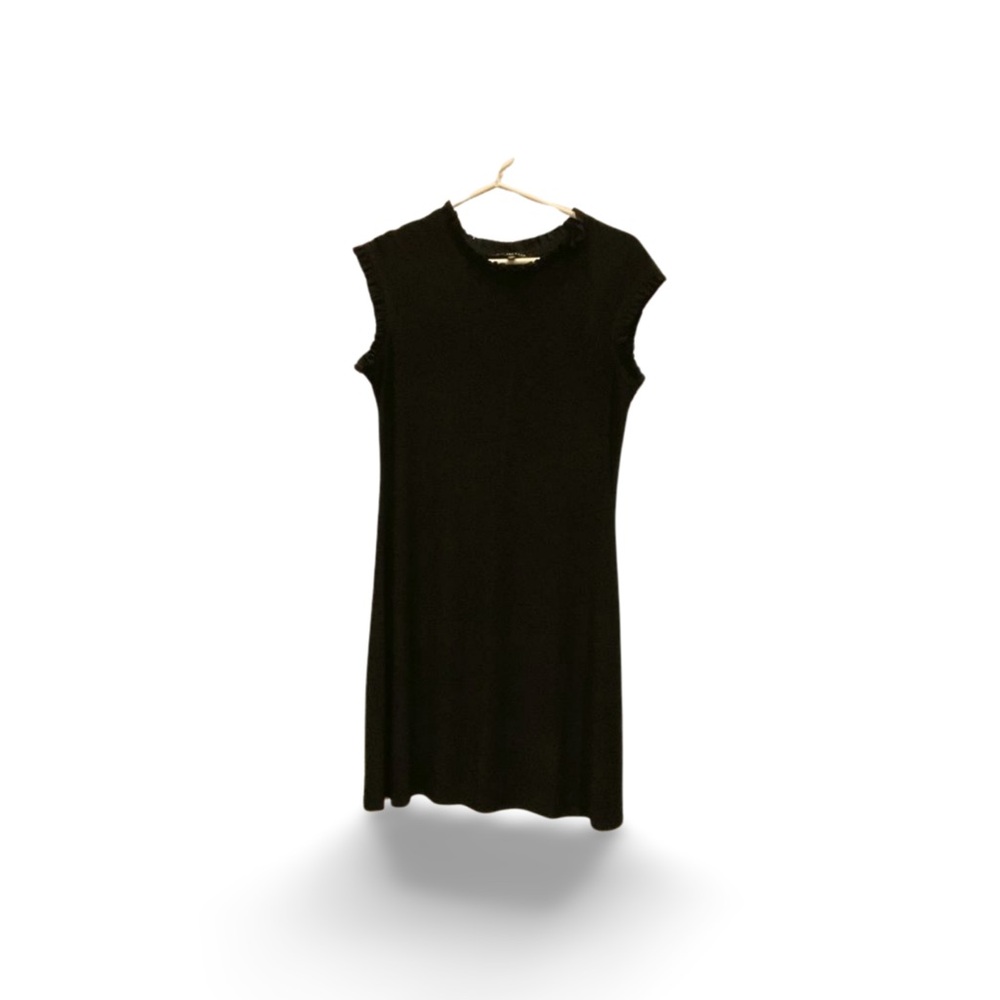 Nik and Nash Black Ruffle Trim Sleeveless Shift Dress Made in USA M
